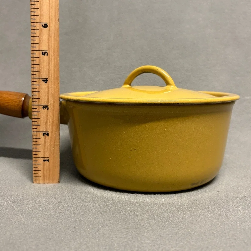 Descoware Saucepan Lid Yellow Good Vintage Wood Handle Enamel Cast Iron Belgium